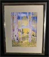 Framed artwork depicting tall trees