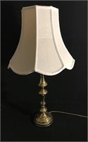 Pair of 2 brass lamps with cream colored shades