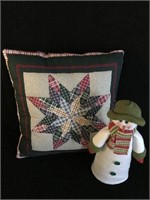 Lot of 2: Winter theme patchwork star throw pillow