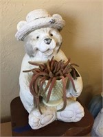 Outdoor Sitting Bear Statue w/ Cactus Plant
