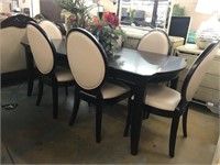 Oversized Dining Table and 6 Beige Chairs