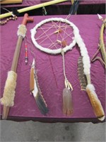 Wood/Clay Peace Pipe 30" & Dream Catcher 12" round