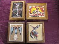 4 pcs Native American framed sand paintings