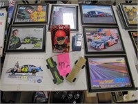 11pcs NASCAR items: 6 framed pictures (1 signed),