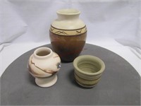 3 pcs Native American pottery Tsa 6",