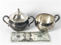 Round Silver Plate Creamer & Lidded Sugar Bowl Set