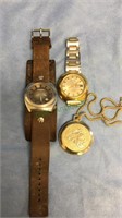 3 men's watches, Fossil, Lord Elgin 17 jewels,