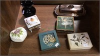 Group lot with 4 trinket boxes, covered butter