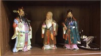 3 large porcelain Chinese god figures, with a