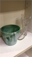 Akro agate green swirl vase with glass boot, boot