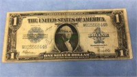 One 1923 US silver certificate dollar bill, first
