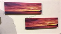 Two sunset screen prints on canvas, 36x11 each,
