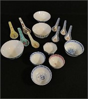 Assortment of various soup bowls and spoons