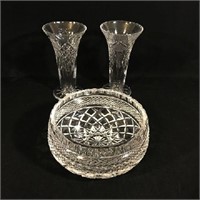 Brilliant cut glass round bowl with diamond/star