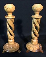 Pair of gorgeous olive wood hollow twist candles