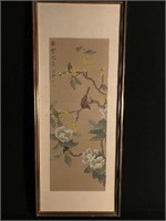 Framed vintage Chinese artwork of a pretty bird