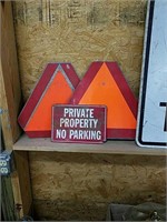 Metal reflectors and  tin private property sign.