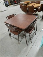 Brown card table and 4 chairs