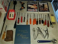 Hand tools and books on woodworking