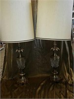 Pair Crystal and metal lamps