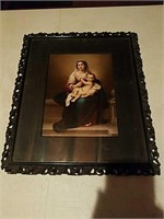 Beautiful antique lithograph Madonna and child