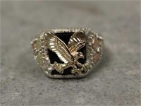 Sterling Silver & 10K Gold Eagle Ring, Size 12