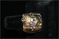 14 kt yellow & rose gold lion motif large ring