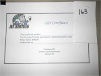Gift Certificate- purchase one entrée