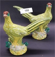 Pair of 10" Oriental Pottery Bird Figurines