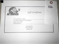 1 Gift Certificate for 2 XL Pizzas,