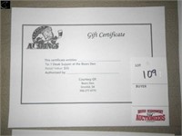 Steak supper gift certificate,