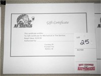 $250 gift certificate for Mechanical or Tire Servi