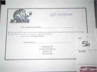Gift Cert for 1 loaf of 80% whole wheat or white b