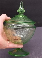 8" Green Depression Covered Dish/Cookie Jar