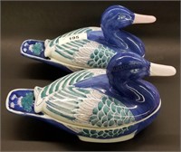 Pair of 12" Oriental Porcelain Covered Duck Dishes