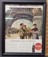 13.5" Tall Framed Coca-Cola Ad, WW2 Theme