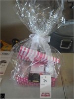 gift basket of bath salts,barefoot lotion,soap,