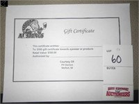 $100 Gift Certificate for contacts, glasses or sun