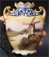 5.5" Nippon Hand-Painted Windmill Vase