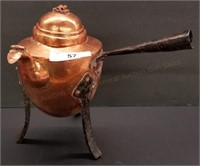 Antique Hand Forged Copper Kettle on Raised Legs