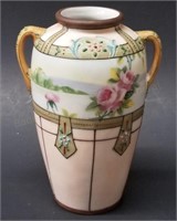 6" Nippon Hand-Painted 2-Handle Floral Vase