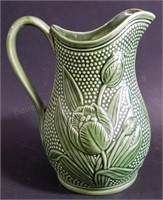 9" Olfaire Majolica Floral Hobnail Pitcher