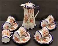 Porcelain Chocolate/Coffee Set, Oriental Scene