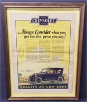 Framed 1930s Chevrolet Ad