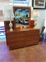 Dresser with mirror and full  headboard