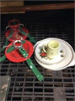 christmas dishes and tree stand