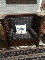 Victorian high back upholstered hall seat with