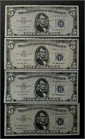 4  1953-A $5 Silver Certificates    F - VF