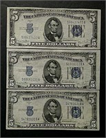 5  1934-D $5 Silver Certificates  F - VF
