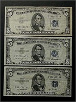 6  1953-A $5 Silver Certificates  VF - XF+